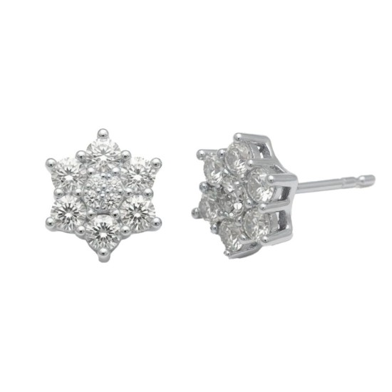 925 Sterling Silver CZ Star Cluster Stud Earrings