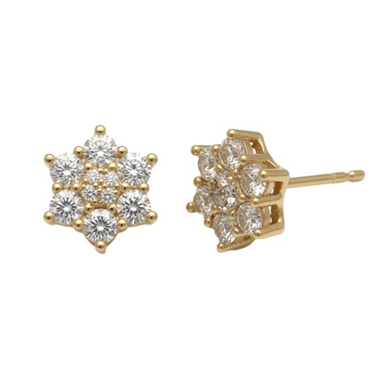 925 Sterling Silver 14K Gold Plated CZ Star Cluster Studs