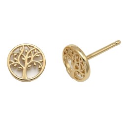 925 Sterling Silver 14K Gold Plated Tree of Life Stud Earrings