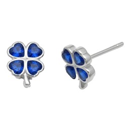 925 Sterling Silver Blue CZ Clover Stud Earrings