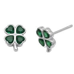 925 Sterling Silver Green CZ Clover Stud Earrings