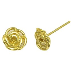 925 Sterling Silver 14K Gold Plated Rose Stud Earrings