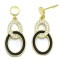 925 Sterling Silver 14K Gold Plated CZ Black Enamel Linked Drop Earrings