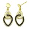 925 Sterling Silver 14K Gold Plated CZ Black Enamel Linked Teardrop Earrings