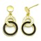 925 Sterling Silver 14K Gold Plated CZ Black Enamel Linked Circle Drop Earrings
