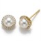 925 Sterling Silver 14K Gold Plated Pearl CZ Halo Stud Earrings