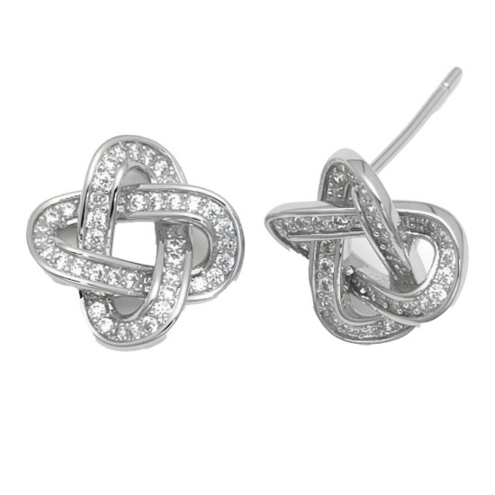 925 Sterling Silver CZ Love Knot Stud Earrings