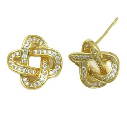 925 Sterling Silver 14K Gold Plated CZ Love Knot Stud Earrings