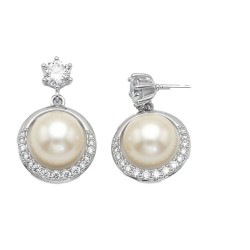 925 Sterling Silver Pearl CZ Drop Earrings