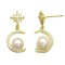 925 Sterling Silver 14K Gold Plated Pearl CZ Star Moon Drop Earrings