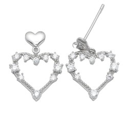 925 Sterling Silver CZ Heart Drop Earrings