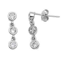925 Sterling Silver CZ Triple Drop Earrings