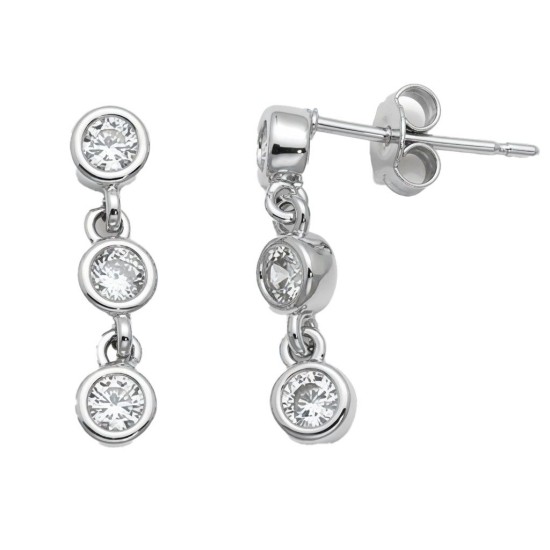 925 Sterling Silver CZ Triple Drop Earrings