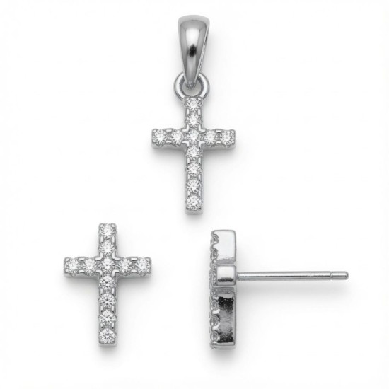 925 Sterling Silver CZ Cross Stud Earrings