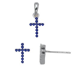 925 Sterling Silver Blue CZ Cross Stud Earrings