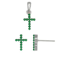 925 Sterling Silver Green CZ Cross Stud Earrings
