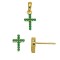 925 Sterling Silver 14K Gold Plated Green CZ Cross Stud Earrings