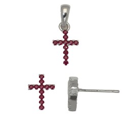 925 Sterling Silver Red CZ Cross Stud Earrings