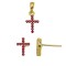 925 Sterling Silver 14K Gold Plated Red CZ Cross Stud Earrings