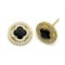 925 Sterling Silver 14K Gold Plated CZ Black Enamel Clover Stud Earrings