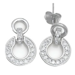 925 Sterling Silver CZ Horseshoe Drop Earrings