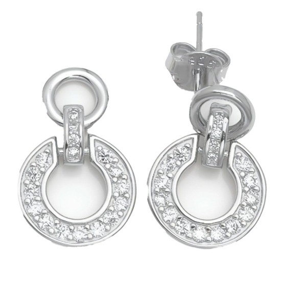 925 Sterling Silver CZ Horseshoe Drop Earrings