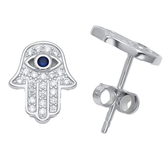 925 Sterling Silver CZ Hamsa Stud Earrings