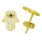 925 Sterling Silver 14K Gold Plated CZ Hamsa Stud Earrings