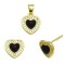 925 Sterling Silver 14K Gold Plated CZ Black Enamel Heart Stud Earrings