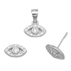 925 Sterling Silver CZ Evil Eye Stud Earrings