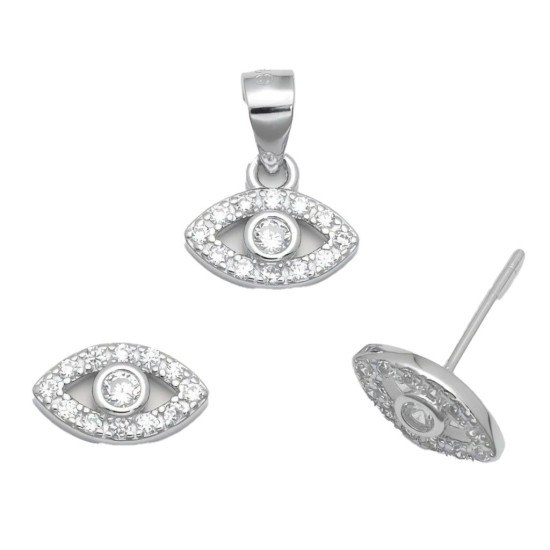 925 Sterling Silver CZ Evil Eye Stud Earrings