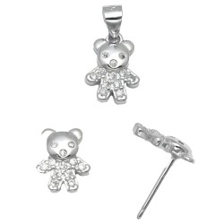 925 Sterling Silver CZ Teddy Bear Stud Earrings