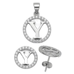 925 Sterling Silver CZ Letter Y Pendant Set