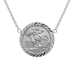925 Sterling Silver St George Coin Pendant Necklace
