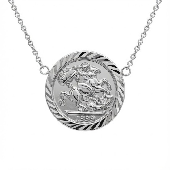 925 Sterling Silver St George Coin Pendant Necklace
