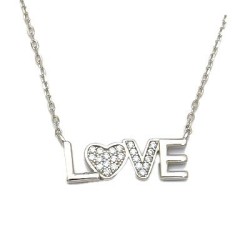 925 Sterling Silver CZ LOVE Necklace