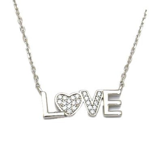 925 Sterling Silver CZ LOVE Necklace