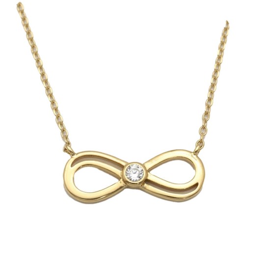 925 Sterling Silver 14K Gold Plated CZ Infinity Necklace
