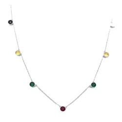 925 Sterling Silver Multi Color CZ Station Necklace