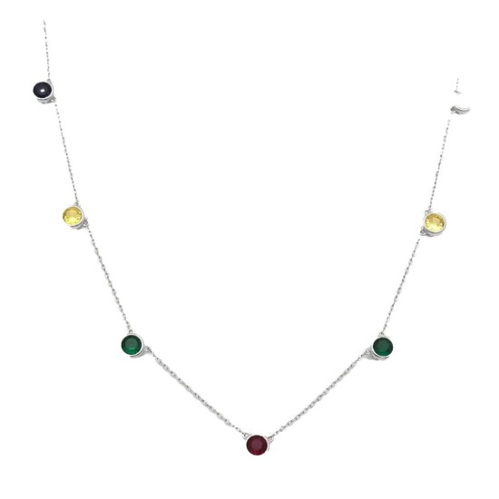 925 Sterling Silver Multi Color CZ Station Necklace