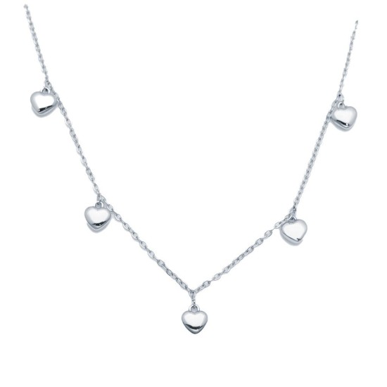 925 Sterling Silver Heart Charm Station Necklace