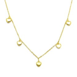 925 Sterling Silver 14K Gold Plated Heart Charm Station Necklace