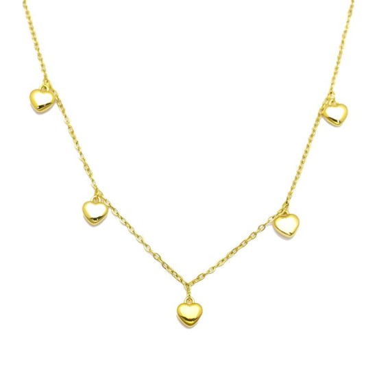 925 Sterling Silver 14K Gold Plated Heart Charm Station Necklace