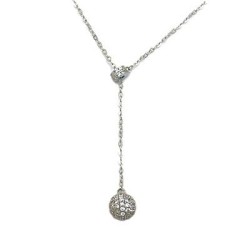 925 Sterling Silver CZ Lariat Ball Necklace