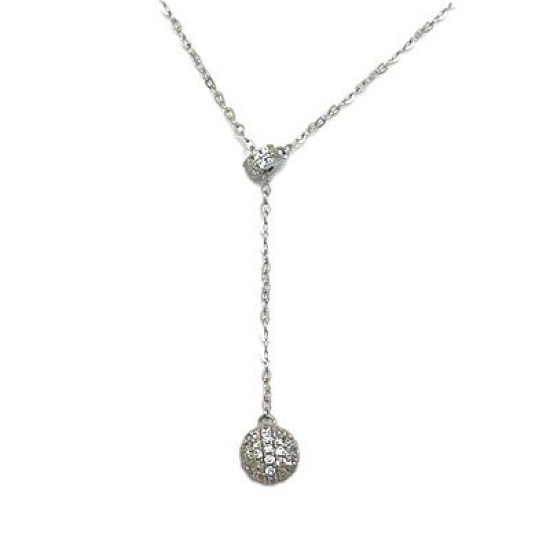 925 Sterling Silver CZ Lariat Ball Necklace