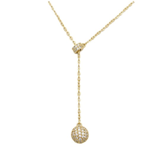 925 Sterling Silver 14K Gold Plated CZ Lariat Ball Necklace