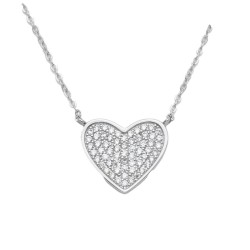 925 Sterling Silver CZ Pave Heart Necklace