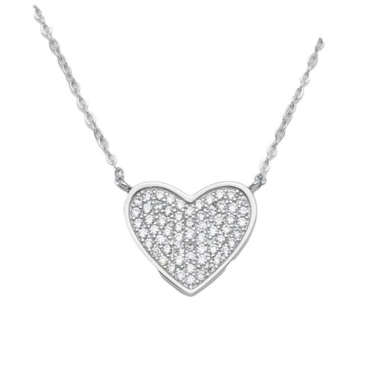 925 Sterling Silver CZ Pave Heart Necklace