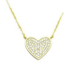 925 Sterling Silver 14K Gold Plated CZ Pave Heart Necklace