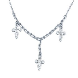 925 Sterling Silver CZ Cross Charm Necklace